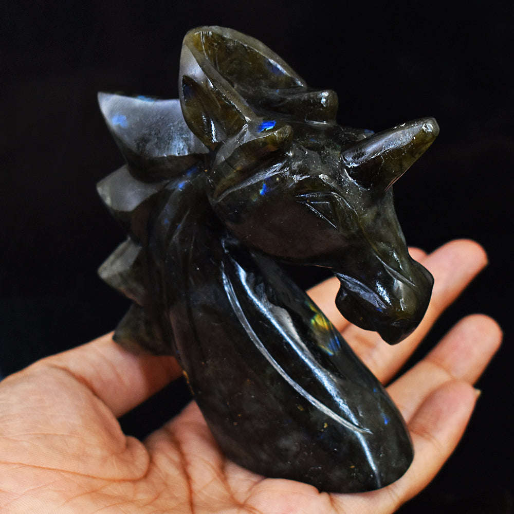 gemsmore:Natural Genuine  Amazing Flash Labradorite Carved Horse Head