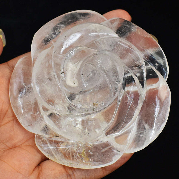 gemsmore:Natural Genuine Amazing White Quartz  Hand Carved Rose