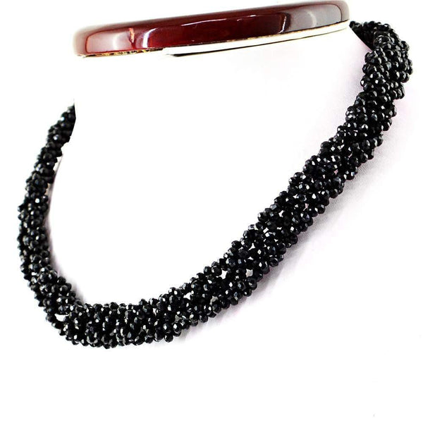 gemsmore:Natural Genuine Black Spinel Necklace Round Shape Faceted Beads