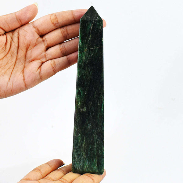 gemsmore:Natural Genuine Green Jade Carved Healing Crystal Tower