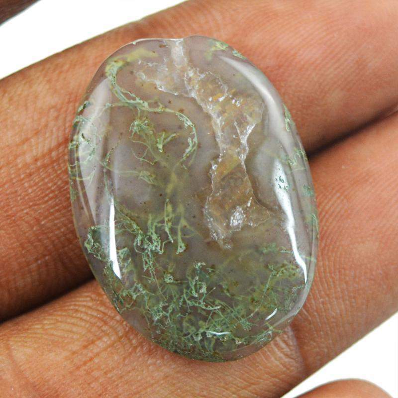 gemsmore:Natural Genuine Moss Agate Oval Shape Gemstone