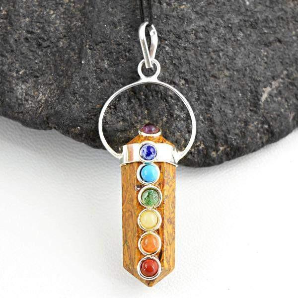 gemsmore:Natural Golden Art Jasper Seven Chakra Healing Point Pendant