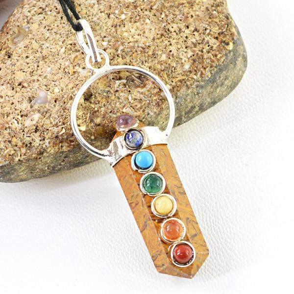 gemsmore:Natural Golden Art Jasper Seven Chakra Meditation Healing Point Pendant