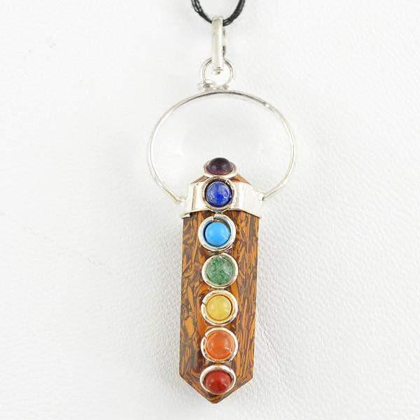 gemsmore:Natural Golden Art Jasper Seven Chakra Reiki Healing Point Pendant