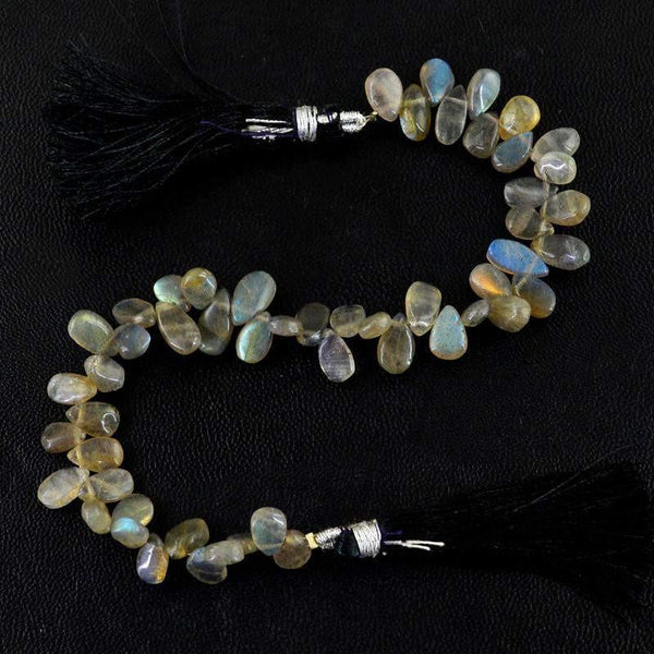 gemsmore:Natural Golden & Blue Flash Labradorite Beads Strand