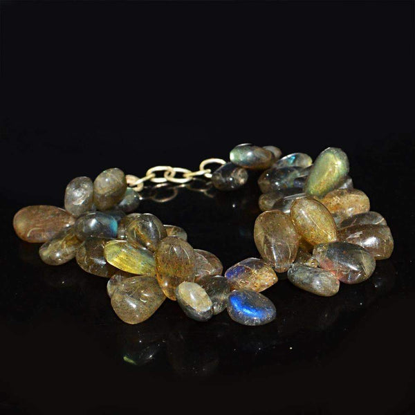 gemsmore:Natural Golden & Blue Flash Labradorite Bracelet Pear Beads
