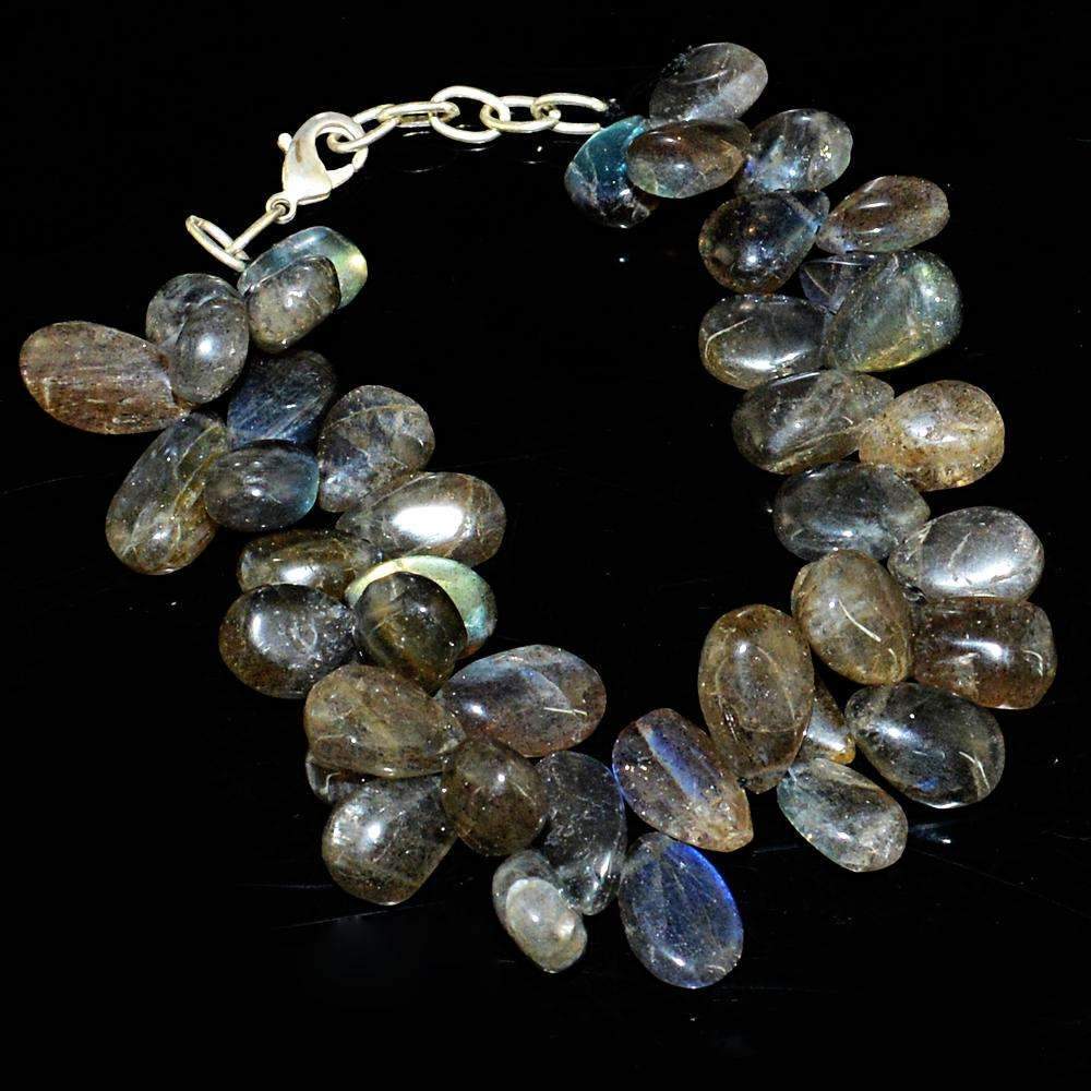 gemsmore:Natural Golden & Blue Flash Labradorite Bracelet Pear Beads