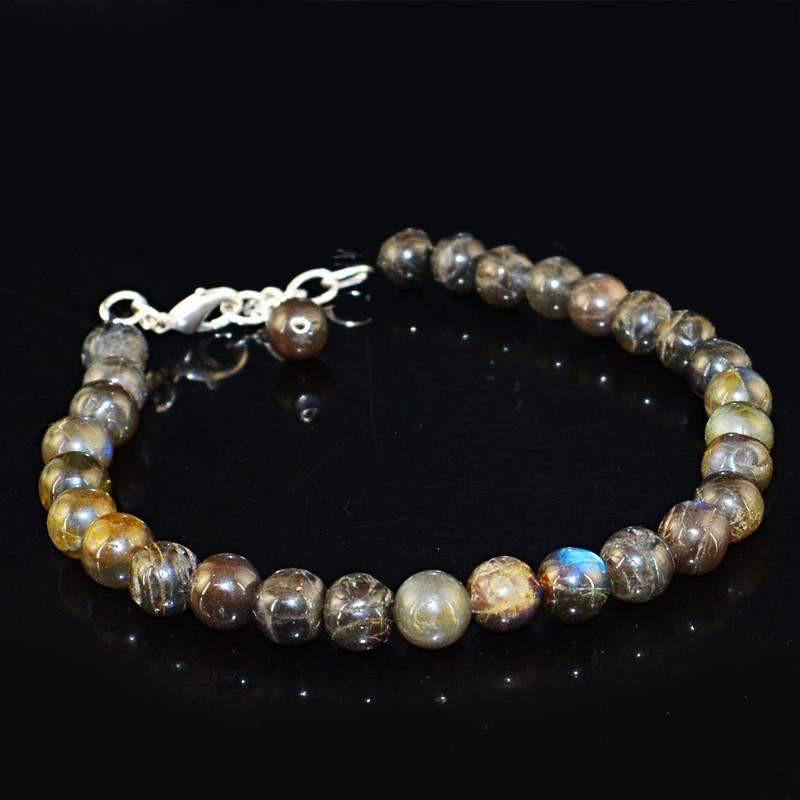 gemsmore:Natural Golden & Blue Flash Labradorite Bracelet Round Beads