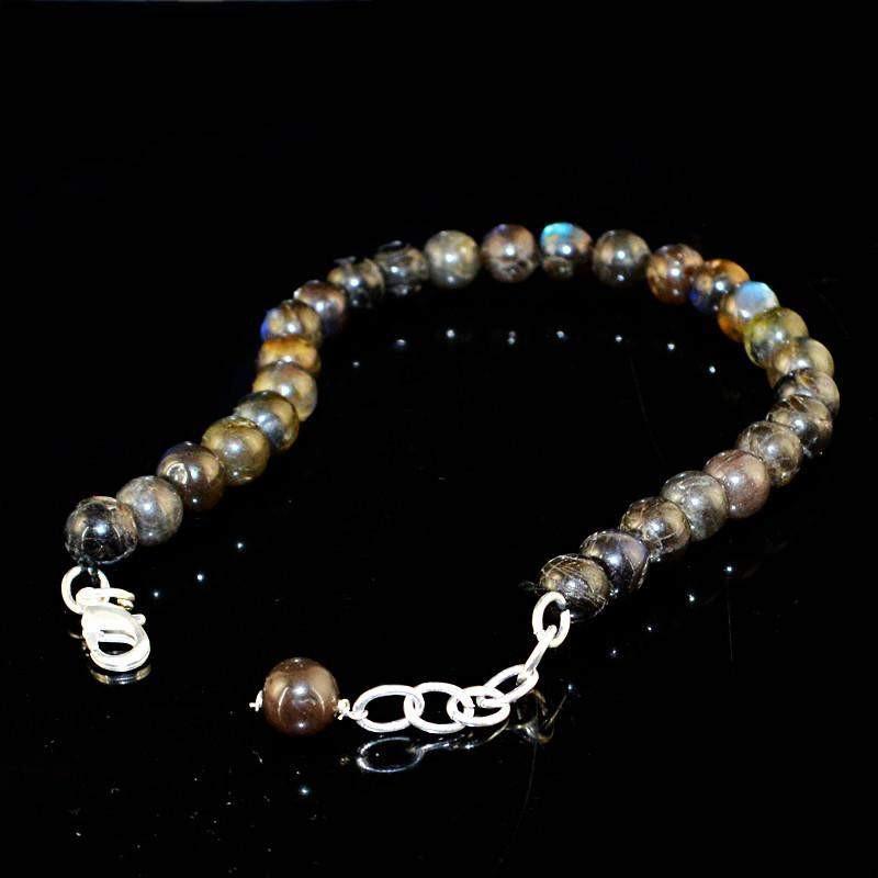 gemsmore:Natural Golden & Blue Flash Labradorite Bracelet Round Beads