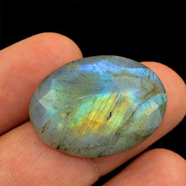 gemsmore:Natural Golden & Blue Flash Labradorite Faceted Oval Shape Loose Gemstone