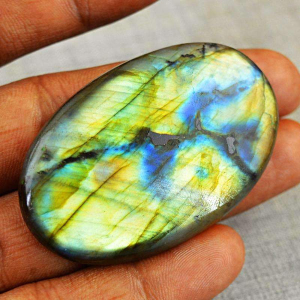 gemsmore:Natural Golden & Blue Flash Labradorite Gemstone - Oval Shape