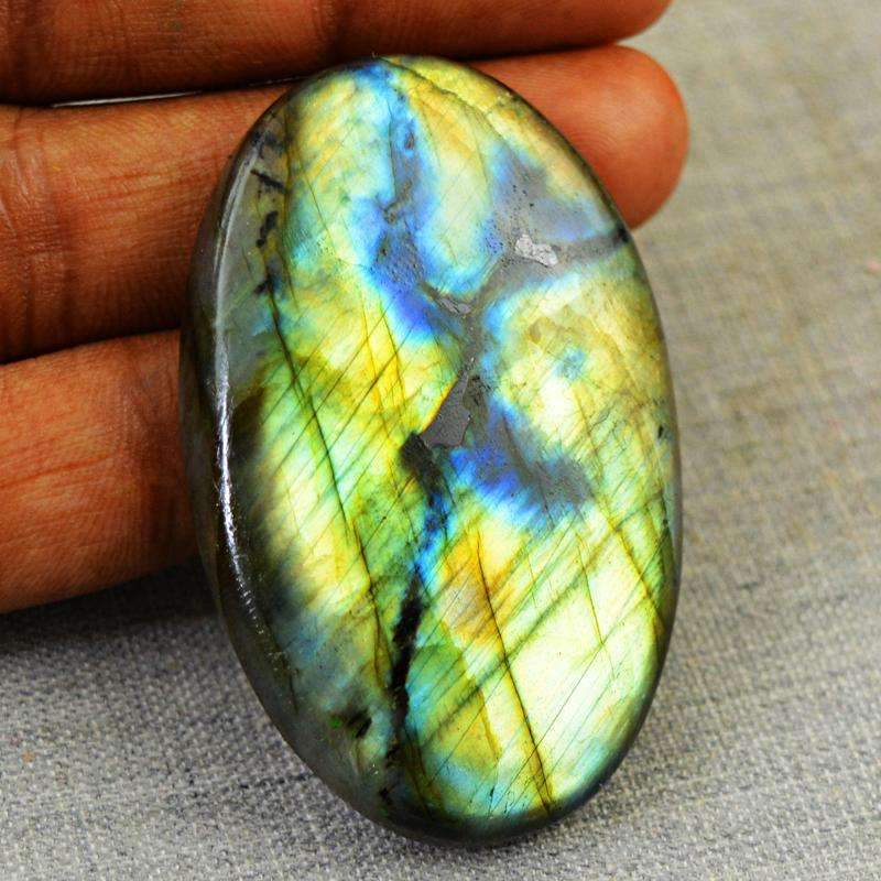 gemsmore:Natural Golden & Blue Flash Labradorite Gemstone - Oval Shape