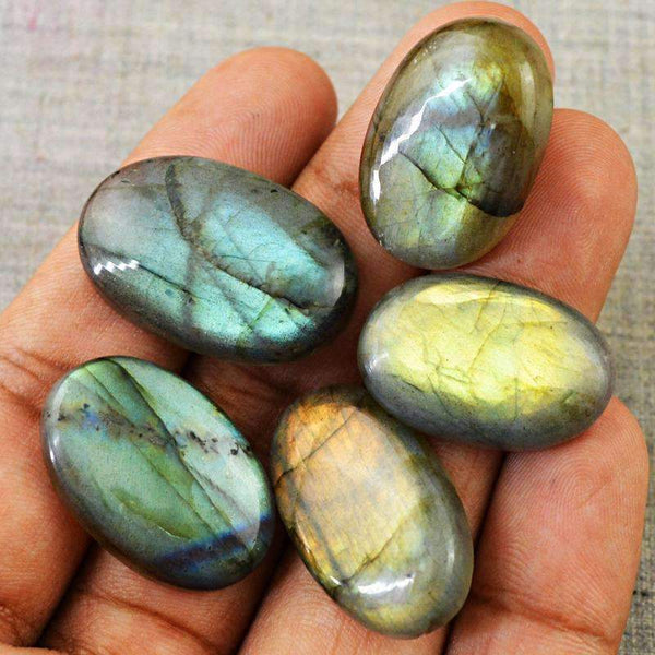 gemsmore:Natural Golden & Blue Flash Labradorite Gemstone - Wholesale Oval Shape