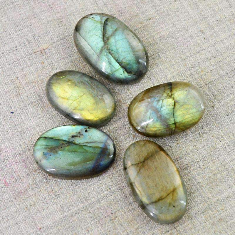 gemsmore:Natural Golden & Blue Flash Labradorite Gemstone - Wholesale Oval Shape