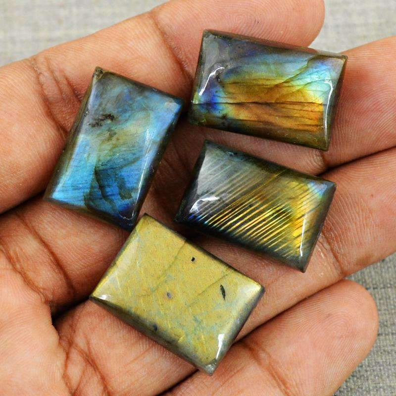 gemsmore:Natural Golden & Blue Flash Labradorite Gemstone Lot Rectangular Shape