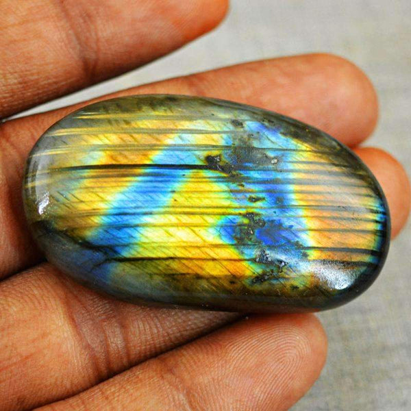 gemsmore:Natural Golden & Blue Flash Labradorite Gemstone Oval Shape