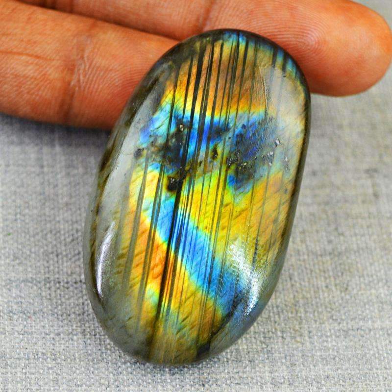 gemsmore:Natural Golden & Blue Flash Labradorite Gemstone Oval Shape