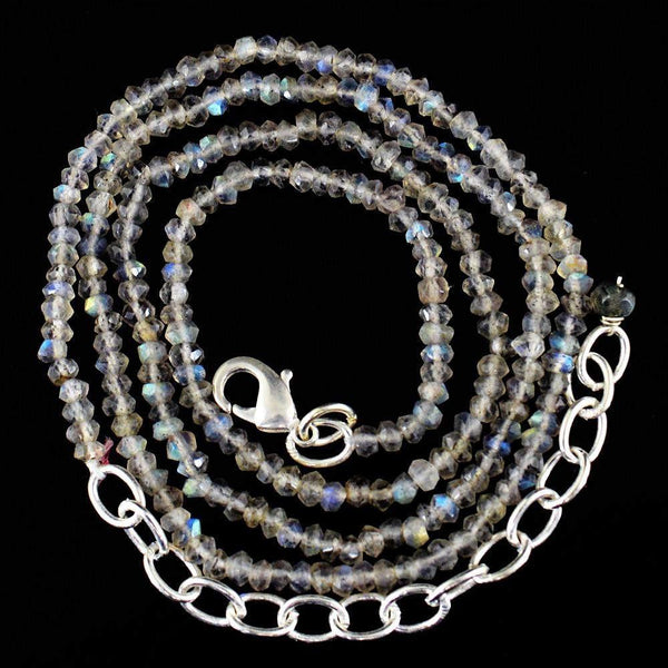 gemsmore:Natural Golden & Blue Flash Labradorite Necklace Faceted Round Shape Beads