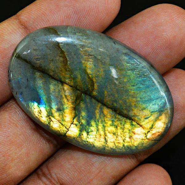 gemsmore:Natural Golden & Blue Flash Labradorite Oval Shape Untreated Loose Gemstone