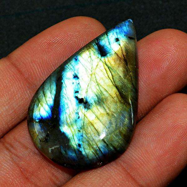 gemsmore:Natural Golden & Blue Flash Labradorite Pear Shape Loose Gemstone