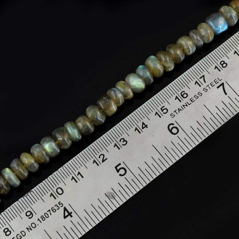 gemsmore:Natural Golden & Blue Flash Labradorite Round Beads Strand