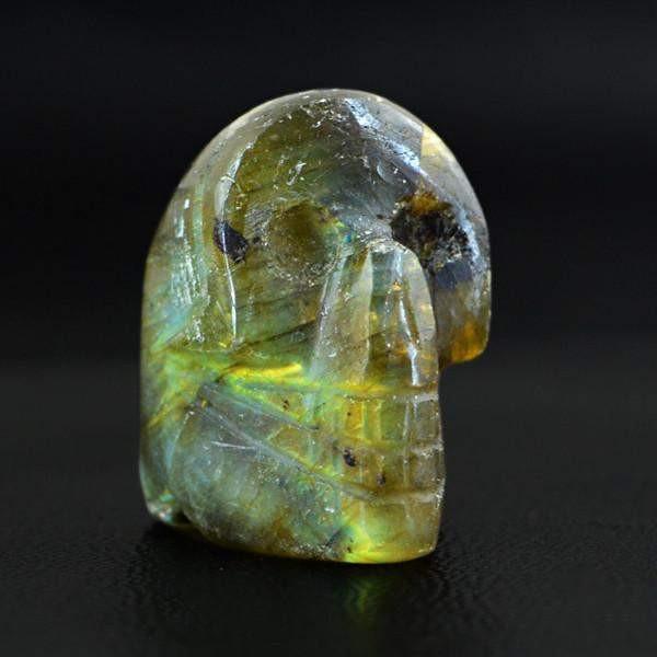 gemsmore:Natural Golden Color Flash Labradorite Skull