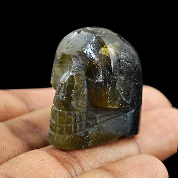 gemsmore:Natural Golden Color Flash Labradorite Skull