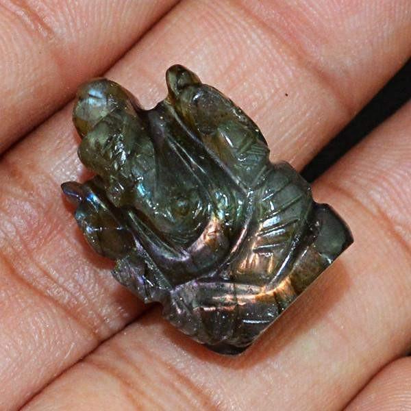 gemsmore:Natural Golden Flash Labradorite Carved Ganesha Gem