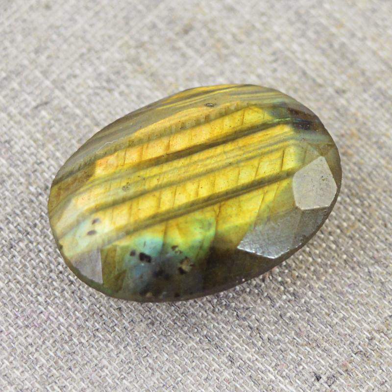 gemsmore:Natural Golden Flash Labradorite Checkered Cut Oval Shape Gemstone