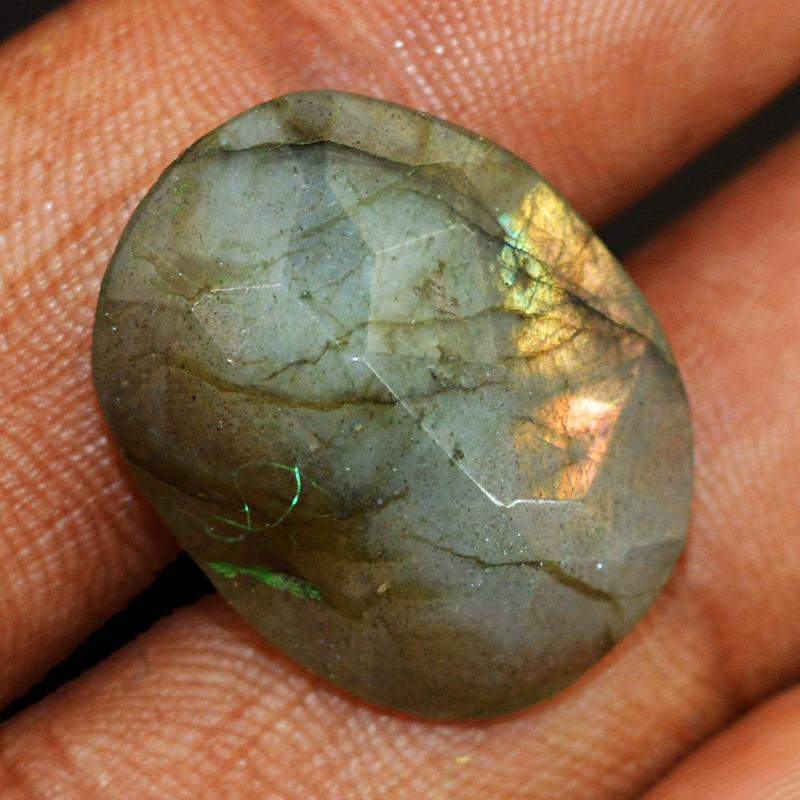 gemsmore:Natural Golden Flash Labradorite Checkered Cut Oval Shape Gemstone