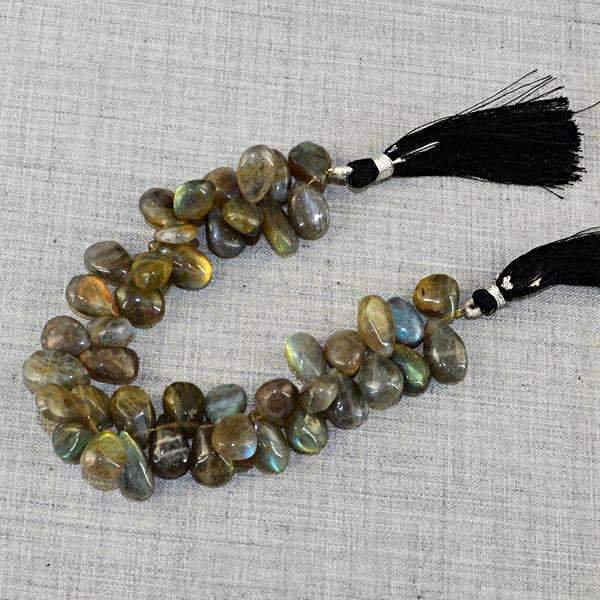 gemsmore:Natural Golden Flash Labradorite Drilled Beads Strand - Pear Shape