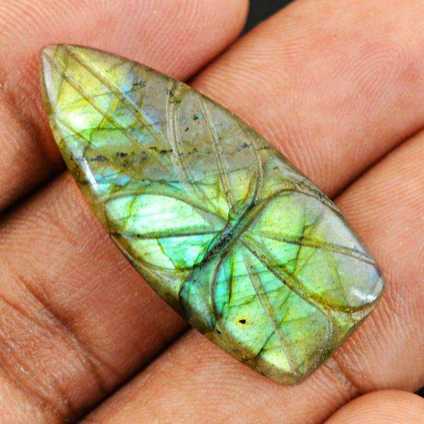 gemsmore:Natural Golden Flash Labradorite Flower Carved Untreated Loose Gemstone