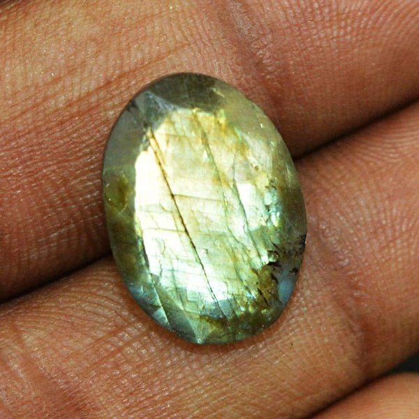 gemsmore:Natural Golden Flash Labradorite Gemstone Checkered Cut Oval Shape