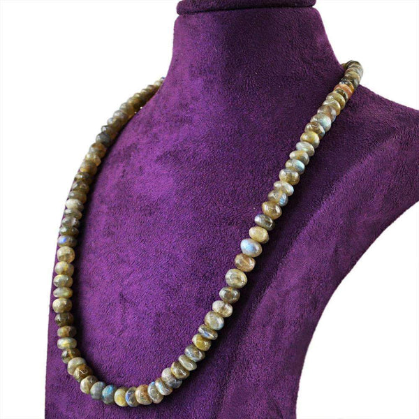 gemsmore:Natural Golden Flash Labradorite Necklace Round Shape Untreated Beads