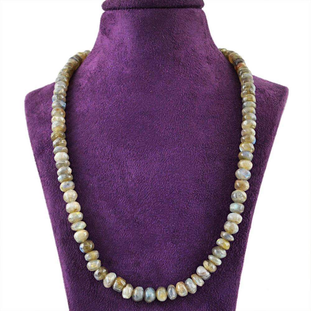 gemsmore:Natural Golden Flash Labradorite Necklace Round Shape Untreated Beads