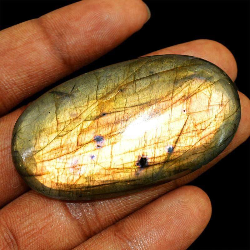 gemsmore:Natural Golden Flash Labradorite Oval Shape Gemstone