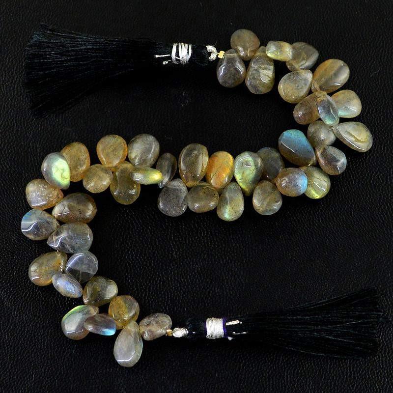 gemsmore:Natural Golden Flash Labradorite Pear Beads Strand