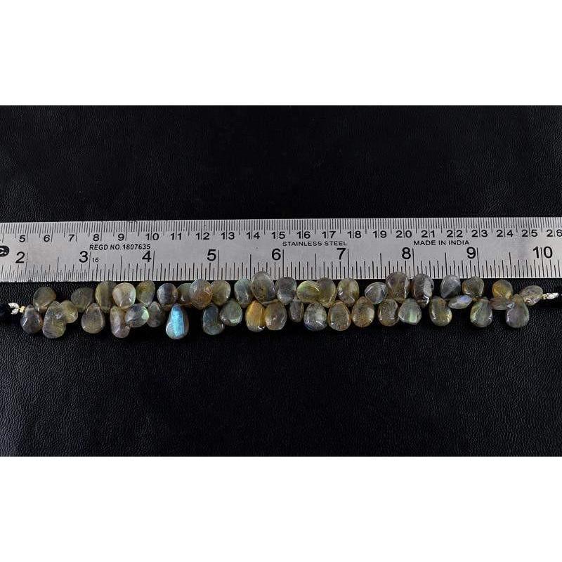 gemsmore:Natural Golden Flash Labradorite Pear Beads Strand