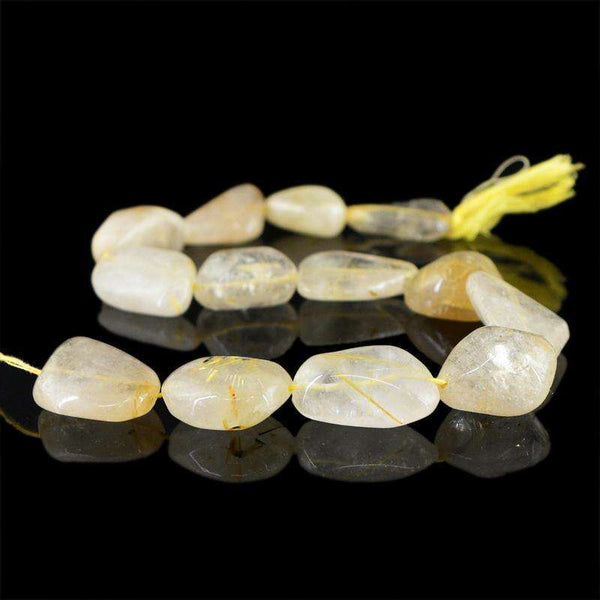 gemsmore:Natural Golden Rutile Quartz Beads Strand - Drilled