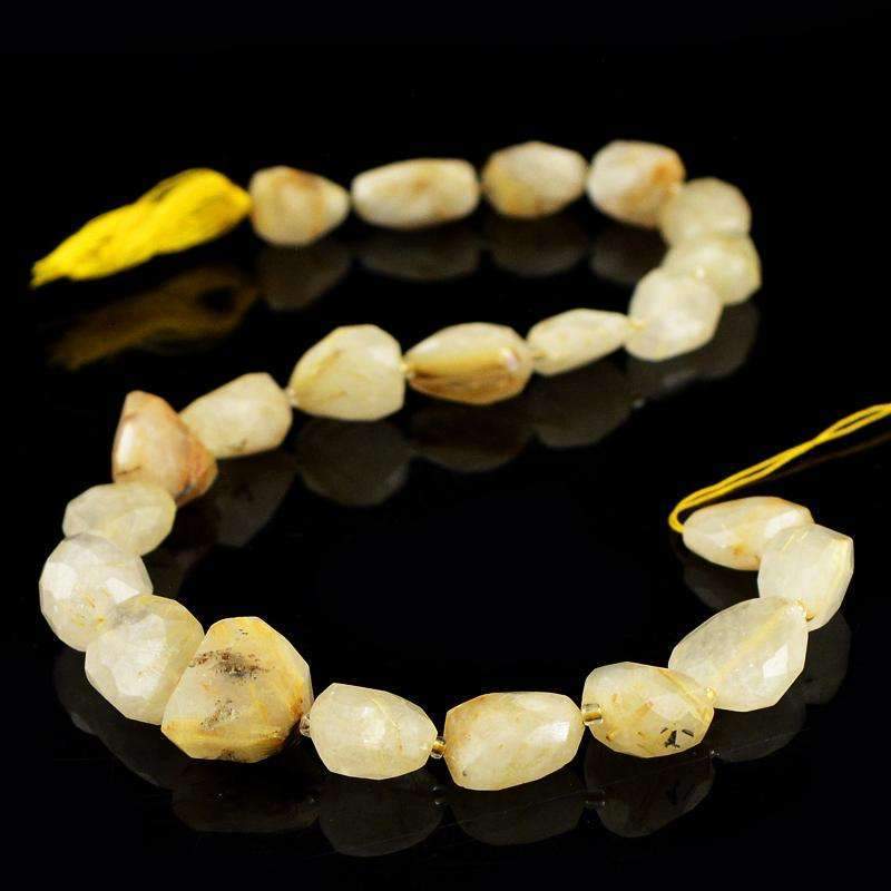 gemsmore:Natural Golden Rutile Quartz Beads Strand Faceted Drilled