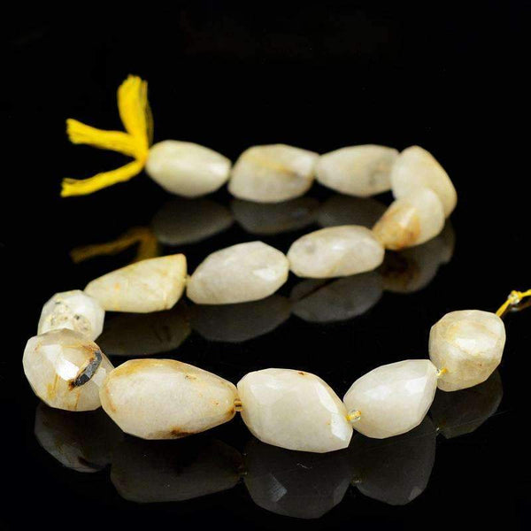 gemsmore:Natural Golden Rutile Quartz Beads Strand Untreated Faceted Drilled