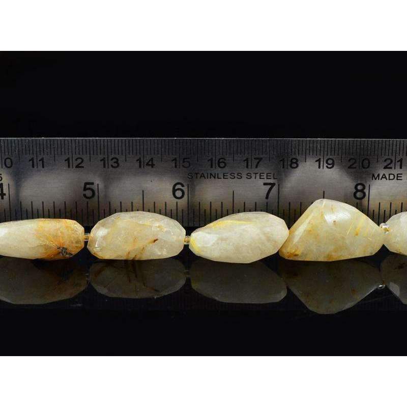 gemsmore:Natural Golden Rutile Quartz Beads Strand Untreated Faceted Drilled