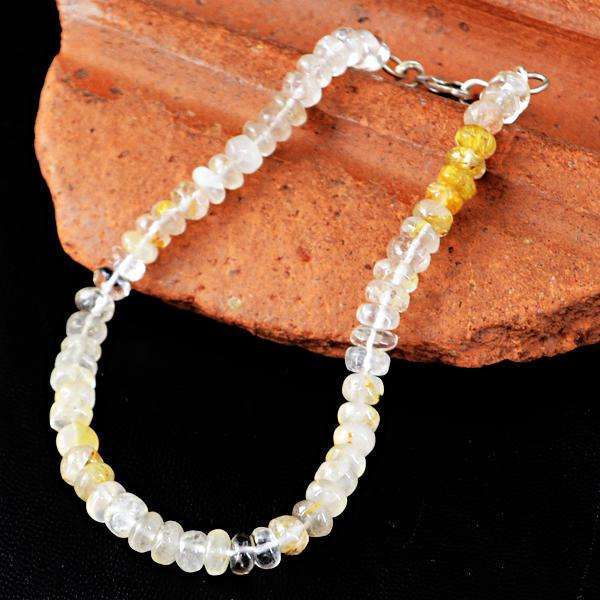 gemsmore:Natural Golden Rutile Quartz Drilled Beads Bracelet