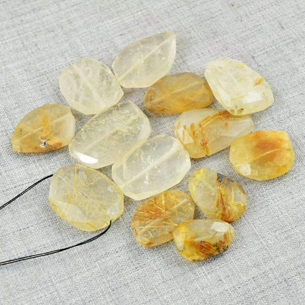 gemsmore:Natural Golden Rutile Quartz Drilled Beads Lot - Untreated Faceted