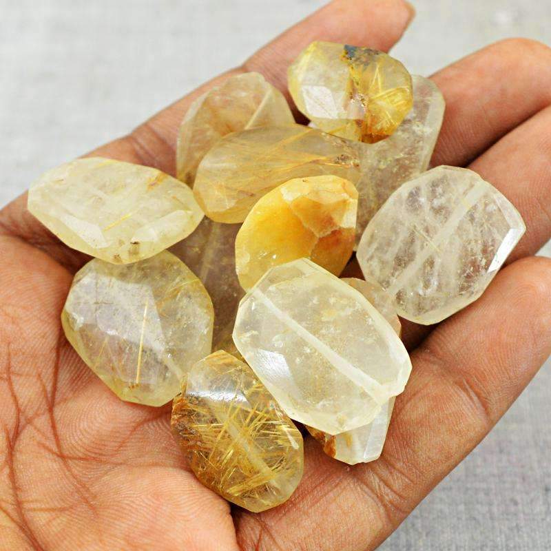 gemsmore:Natural Golden Rutile Quartz Drilled Beads Lot - Untreated Faceted