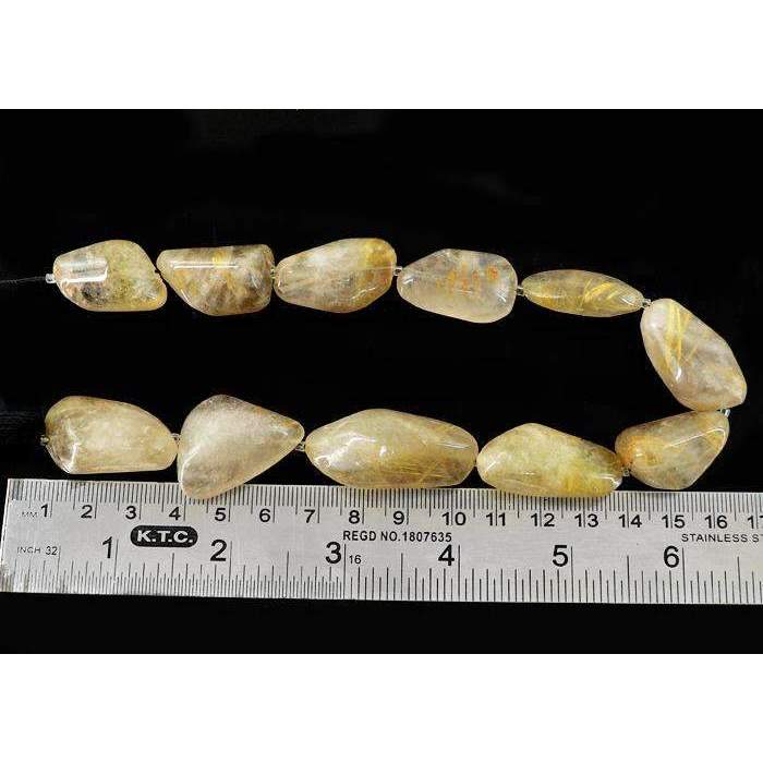 gemsmore:Natural Golden Rutile Quartz Drilled Beads Strand