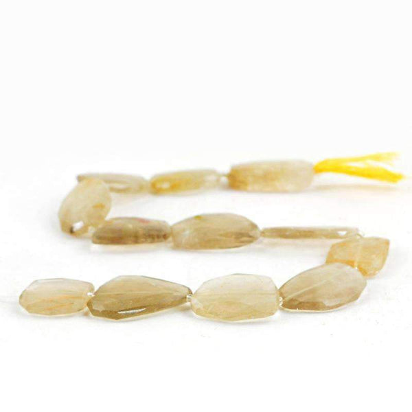 gemsmore:Natural Golden Rutile Quartz Drilled Beads Strand