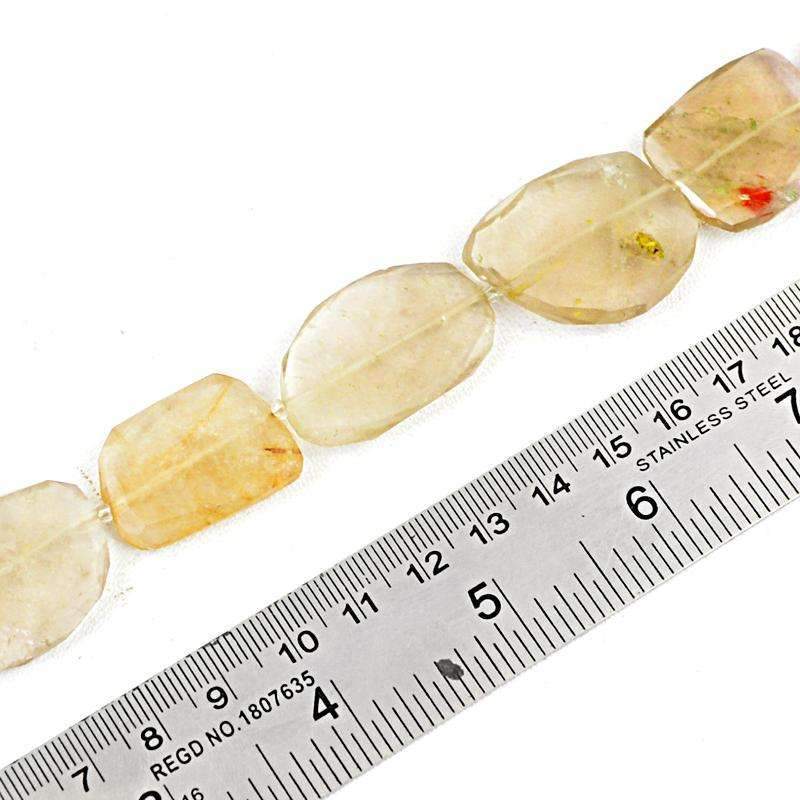 gemsmore:Natural Golden Rutile Quartz Drilled Beads Strand