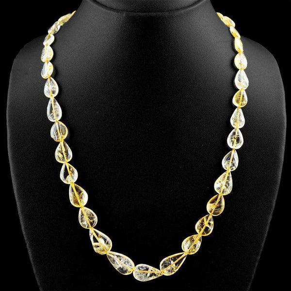 gemsmore:Natural Golden Rutile Quartz Necklace Pear Shape Beads