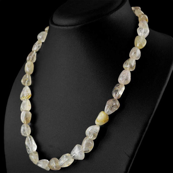 gemsmore:Natural Golden Rutile Quartz Necklace Untreated Beads
